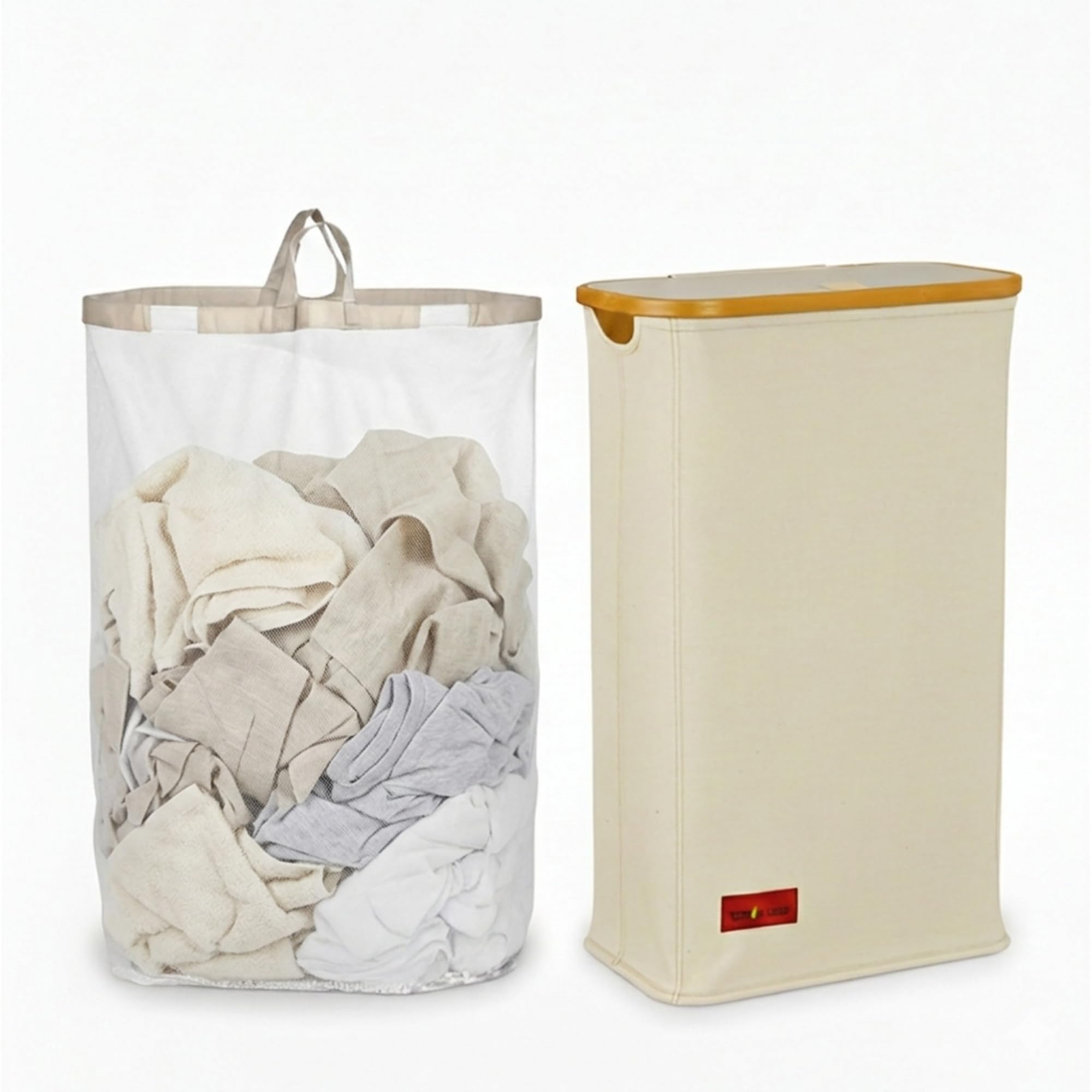 TOPVALEUR 60L Laundry Basket - Collapsible Laundry Basket with Lid, Foldable laundry bin for Dorm Room Essentials, Wicker Wash Basket, Slim Laundry Hamper, Small Pop Up Laundry Bag BEIGE