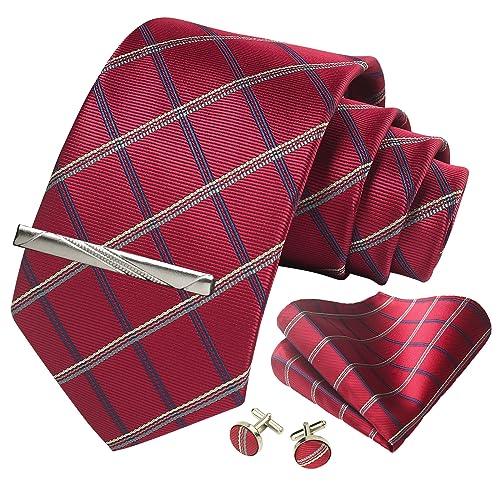 Image of Striped Plaid Polka Dot Mens Tie Formal Necktie Pocket Squares Ties Clips Cufflinks Classic for Men Set