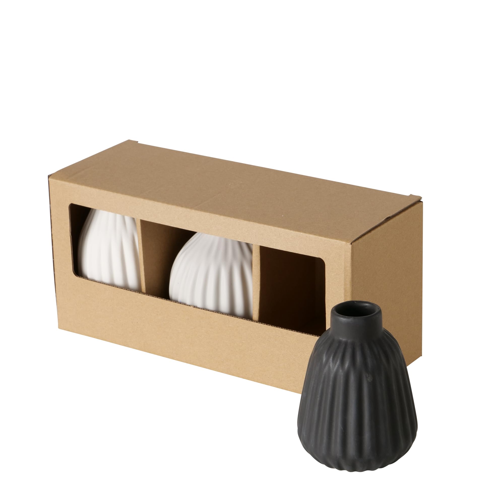 Vase en porcelaine noir blanc gris à fleur petit vase rond décoration maison mat