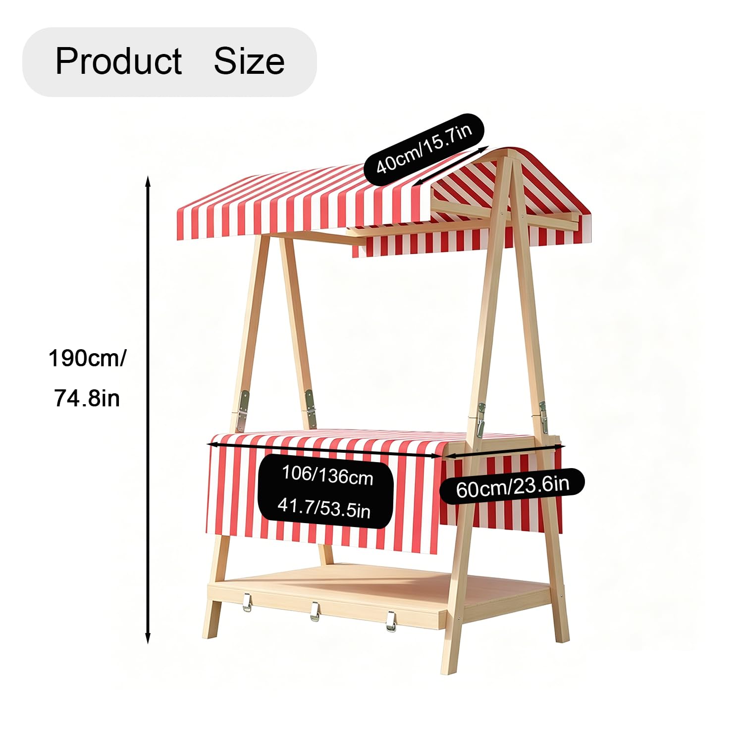 Carrello portatile per agricoltori con tettoia, supporto a 2 livelli per eventi all'aperto, cibo da strada, mercati, giallo e bianco, 135,9 x 59,9 x 190 cm