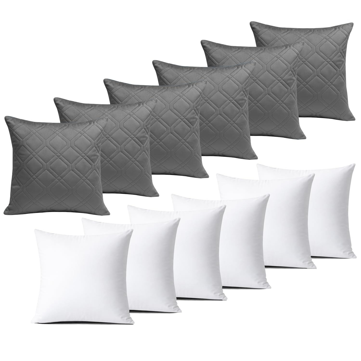 BedLooms Cushions with Covers Included 45x45 cm Grey Pack of 6 (6-Cushion Covers + 6-Cushion Inners) Ultrasonic Diamond Velvet Square Throw Pillow Cases with Invisible Zipper for Home Sofa Bedroom