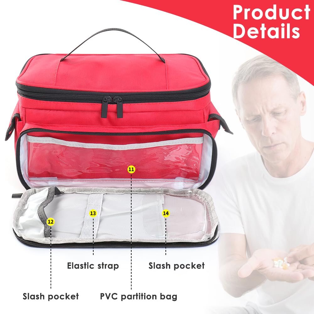 Borsa Pronto Soccorso Grande Capacità Impermeabile Porta Medicine da Viaggio Portatile Kit