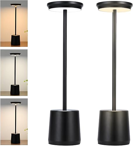 Miniatura 1 de Lámparas de mesa LED inalámbricas, portátiles recargables de 4400 mAh, luz nocturna regulable sin escalones, lámpara de mesa con control táctil para