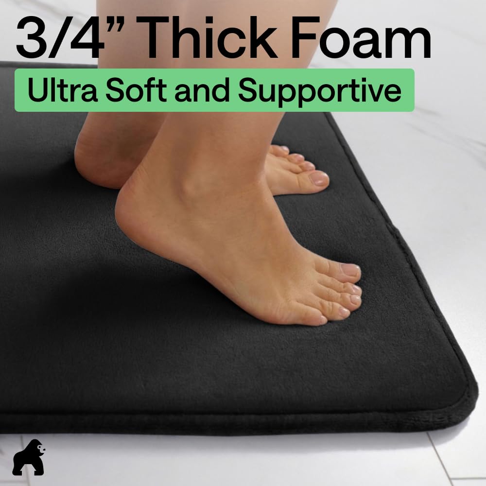 Gorilla Grip Thick Memory Foam Contoured Toilet Bath Rug 22.5x19.5, U Shape, Cushioned, Soft Floor Mats, Absorbent Cozy Bathroom Mat Rugs, Machine Wash and Dry, Plush Bath Room Carpet, Black 2