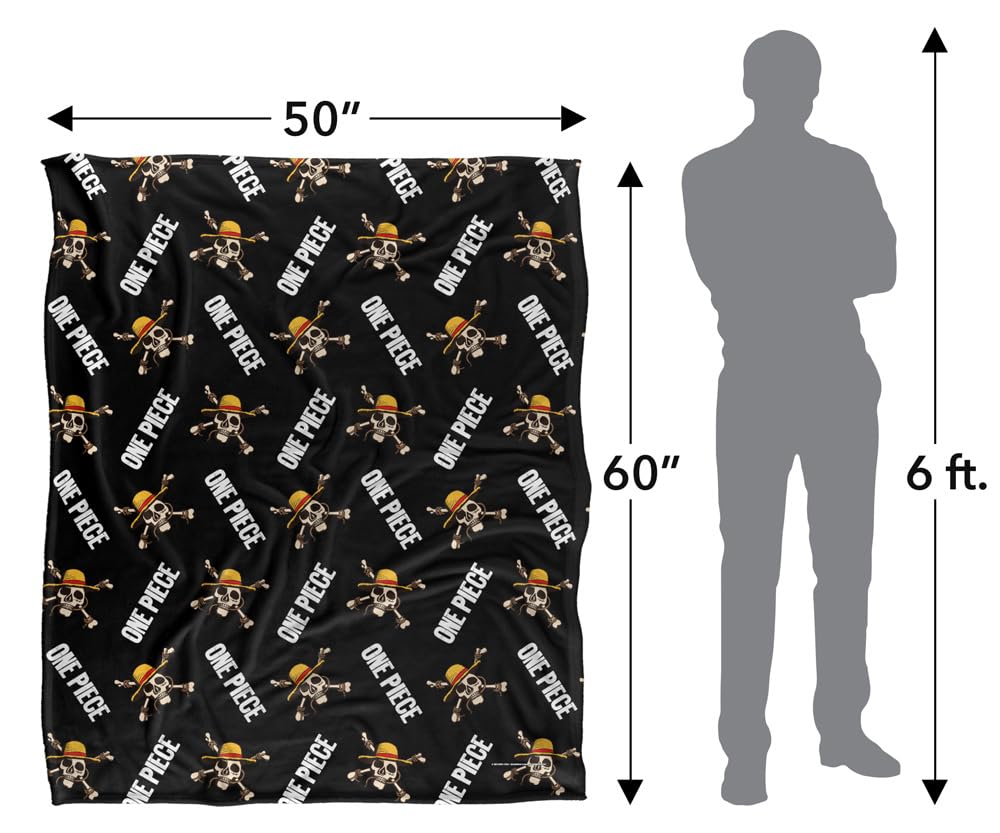 One PieceEinteilige, Optimalweiche Kuscheldecke mit Jolly-Roger-Muster, Silky Touch, 152 x 127 cm