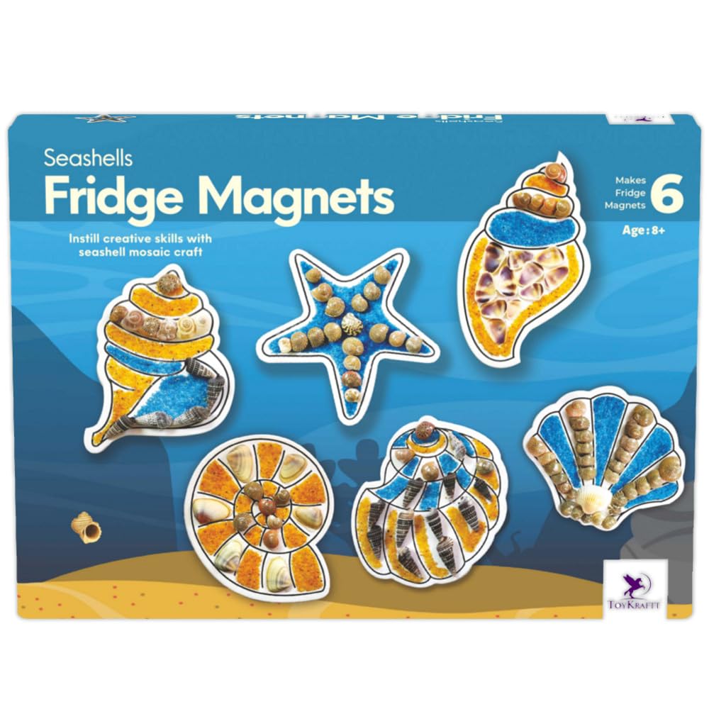 ToyKraftt Arts and Crafts for Kids Ages 8-12, Crafts for Girls Ages 8 12, Gift for Girls Boys - Shell Mosaic Craft Activity - Fridge Magnets