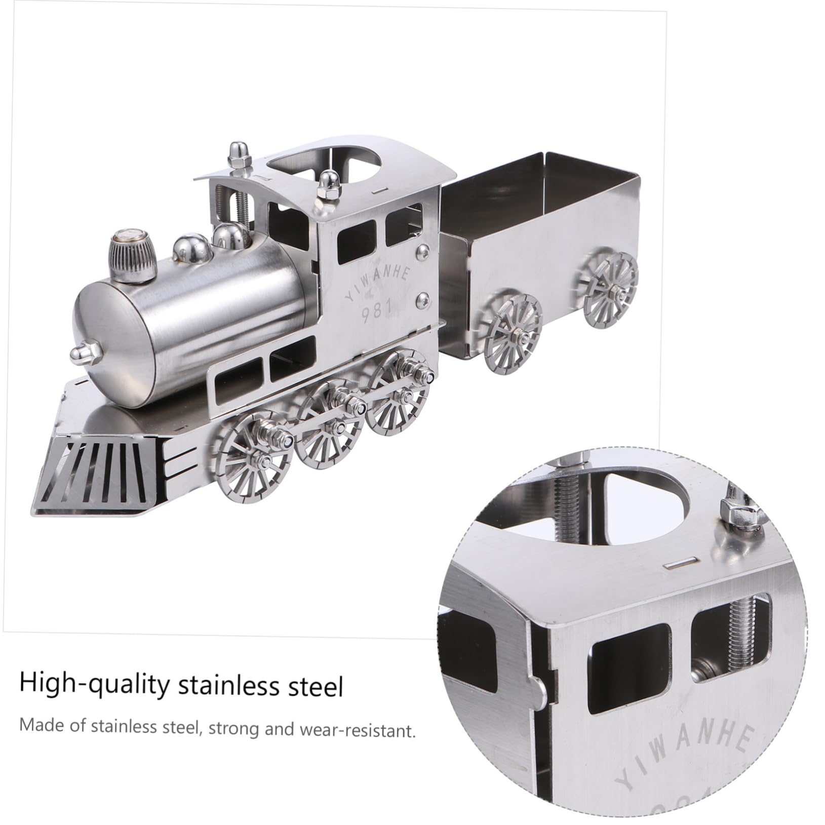 Locomotiva a Vapore retrò da Tavolo in Acciaio Inox, Decorazione Domestica Compatta Resistente all’Usura, Riproduzione Espositiva per Arredamento Casa e Ufficio
