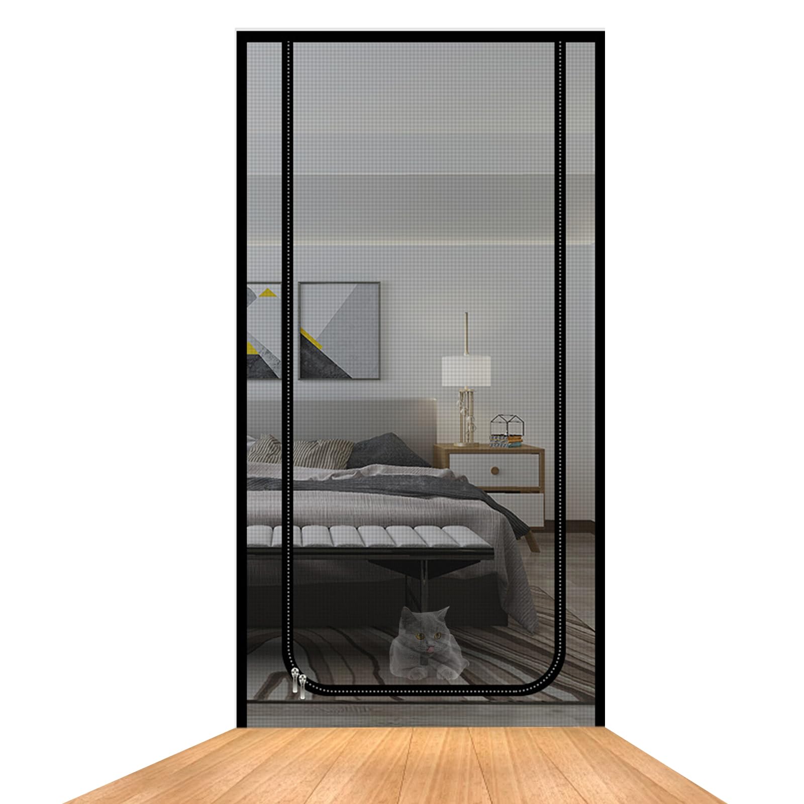 Puerta Mosquitera para Gatos, Puerta De Pantalla De Gato para Puerta, 80x200cm Puerta De Mosquitera para Gatos, Doble Cremallera Puerta para Gatos Interior, Evita Que Los Perros Se Salgan De Casa