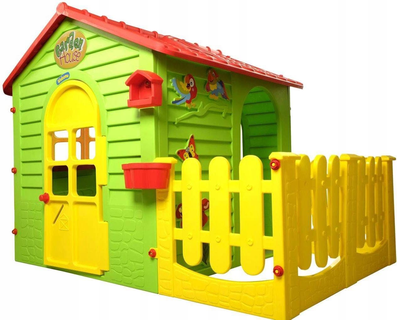 Mochtoys Spielhaus für Kinder - Kinderhaus mit Kleinem Garten, Outdoor Gartenhaus für die Jüngsten mit Terrasse und zu öffnenden Fenstern, Wetterfest, REGT Fantasie und Kreativität an