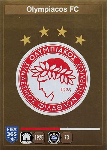 2015-16 Panini FIFA 365 Stickers Soccer #521 Logo Olympiacos FC Trading Card Sized Album Sticker Golden shiny