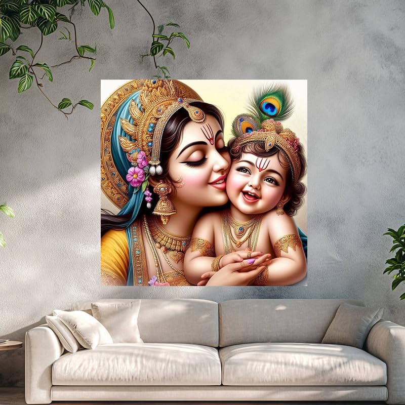 Image of British Terminal Cute little Bal Gopal Baby God Krishna| Kanha Ji | Laddu Lord Makhan Chor Painting Religious Poster for Pregnant Women for wall (matt thin vinyl,sticker,multicolor,unframed)| bj443