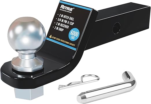 RETRUE 2 Inch Trailer Hitch Ball Mount with Hitch Pin, 6000lbs, 2 Inch Drop, Fits 2 inch Receiver, Black