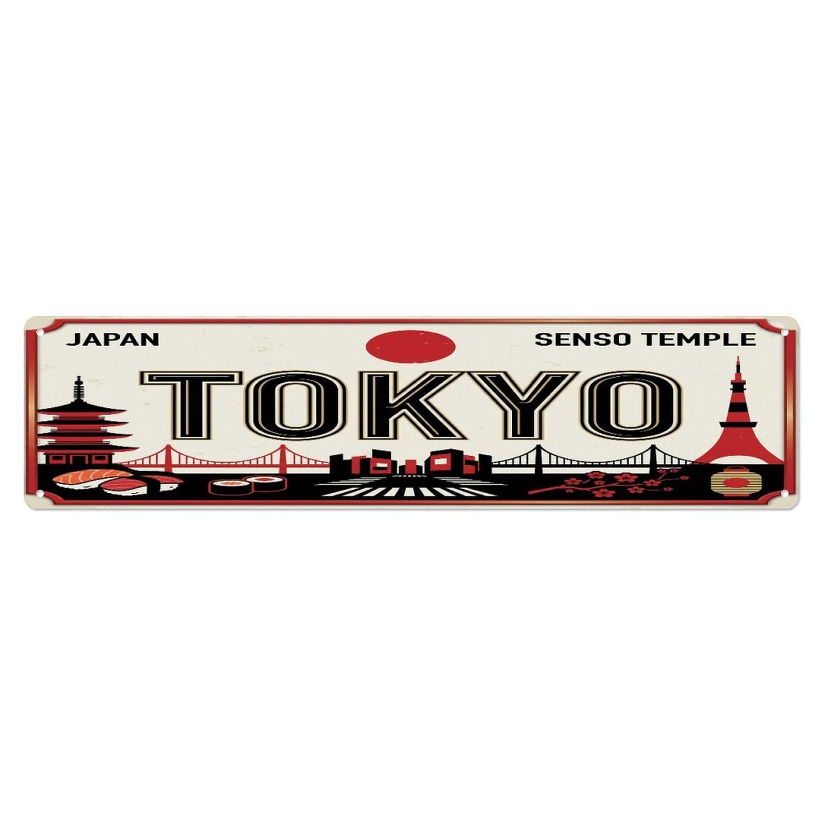 Tgrcjimh Style Metal Tin Sign Vintage Travel Tokyo Senso Temple Sushi