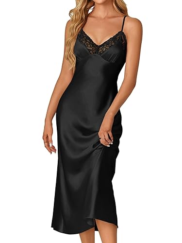 OPOIPIN Women's Satin Nightgown V Neck Sexy Lace Backless Sleepwear