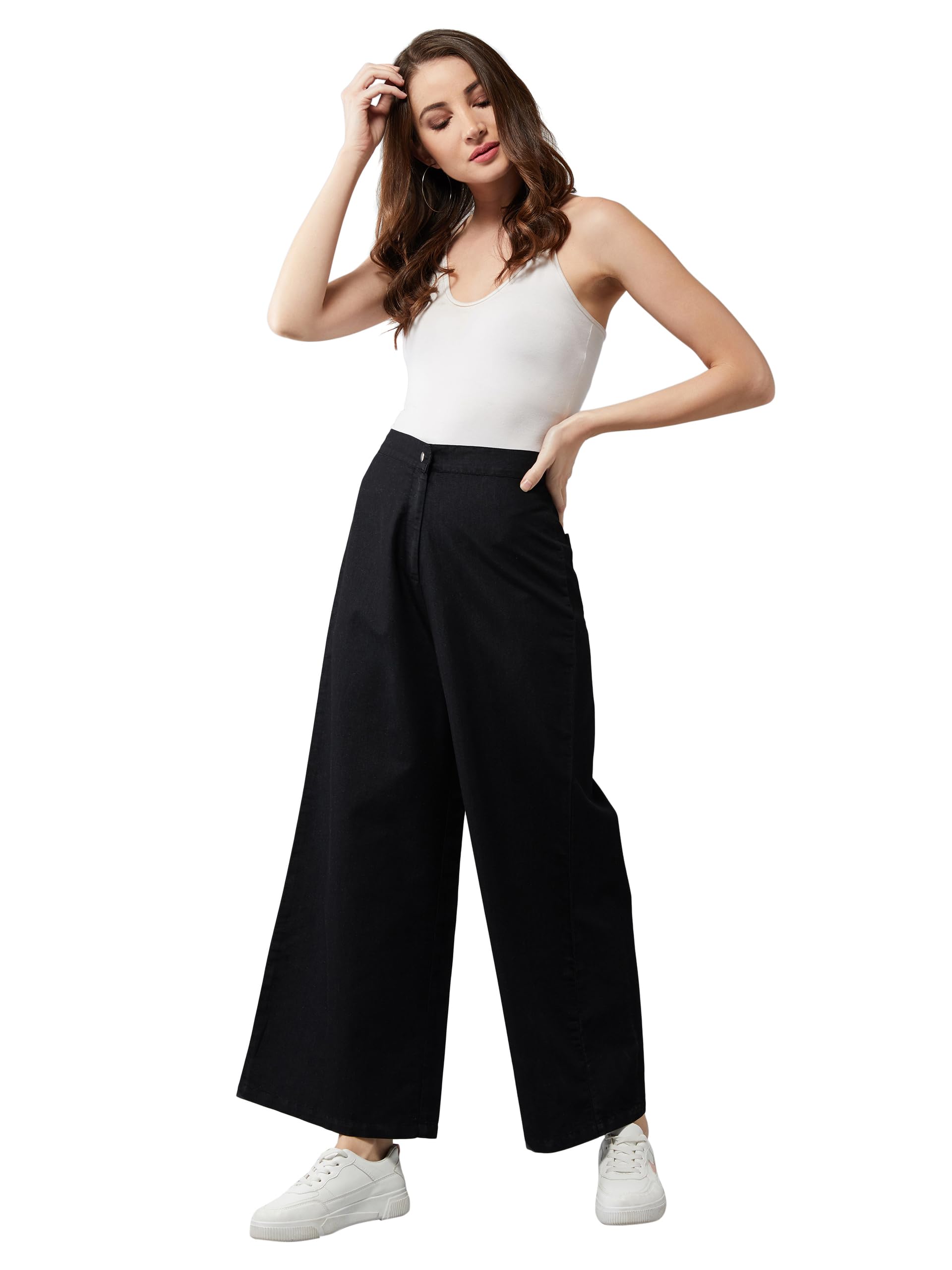 dolce crudo Women's Wide-Leg High Rise Clean Look Regular Length Denim Pants-picture-18