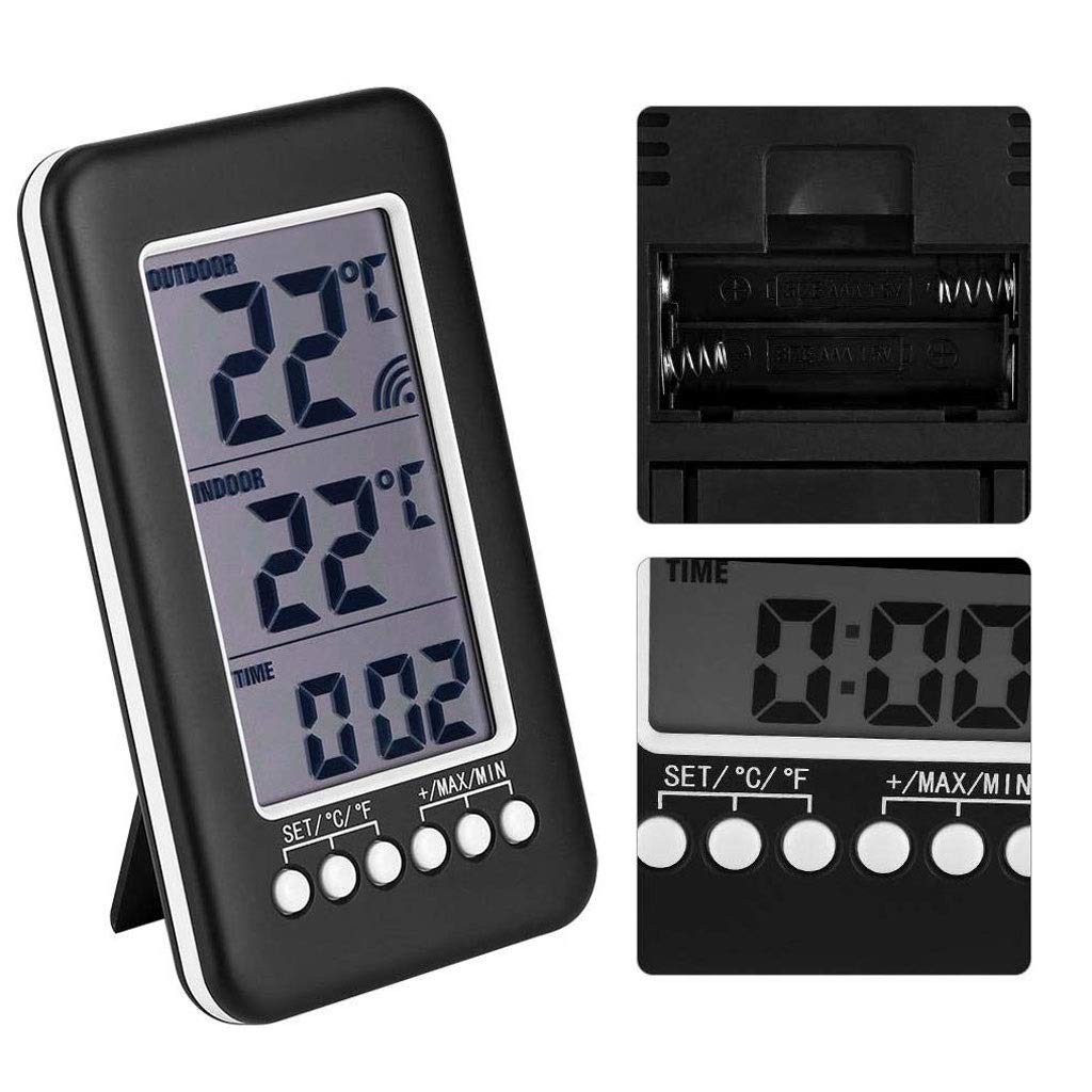 Clock Temperature Meter,LCD Digital Indoor Outdoor Thermometer Electronic Thermometer and Hygrometer
