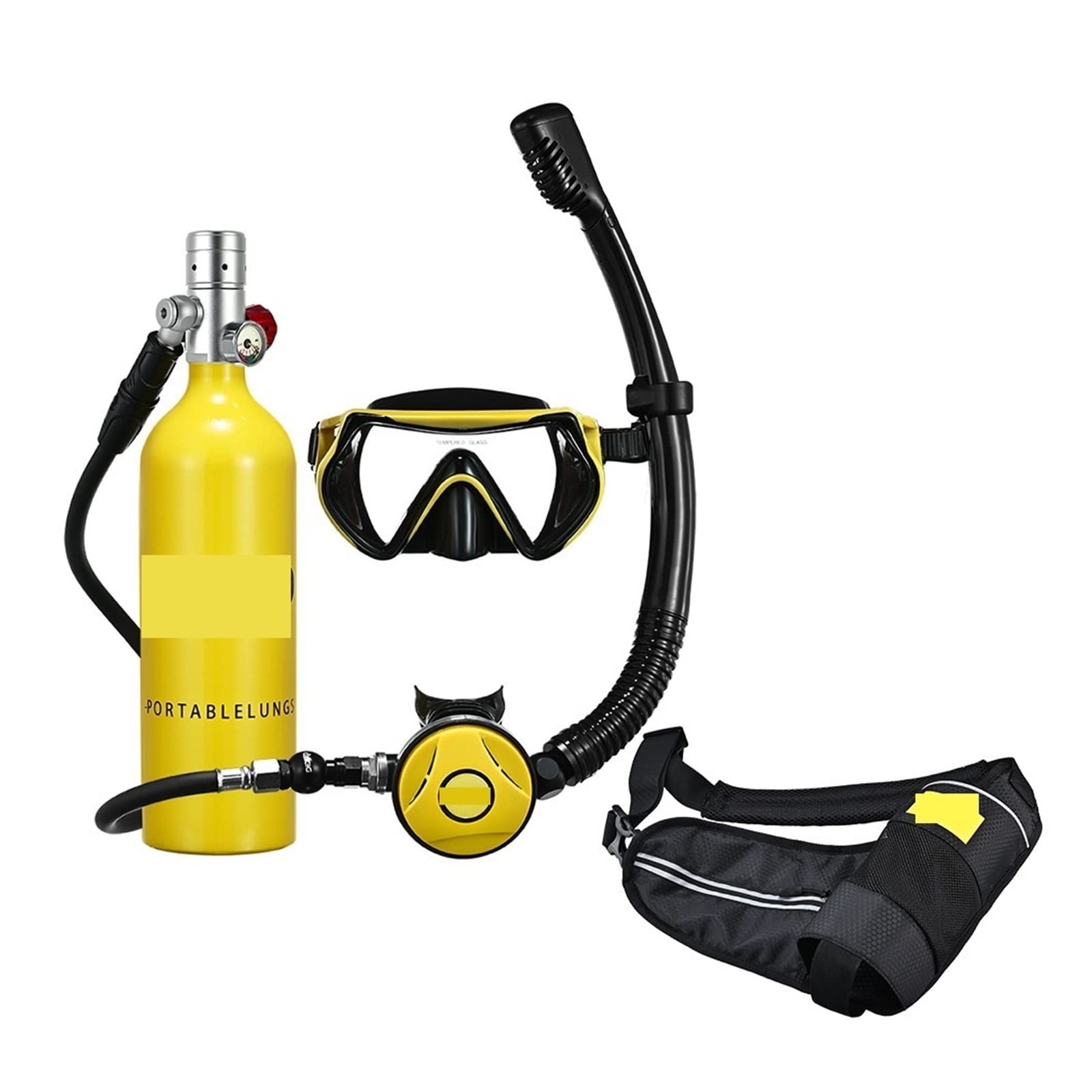 Portable Dive Cylinder, Snorkel Underwater Diving Rebreather Portable Deep Snorkeling Equipment(Silverhead in Yellow Bottle)