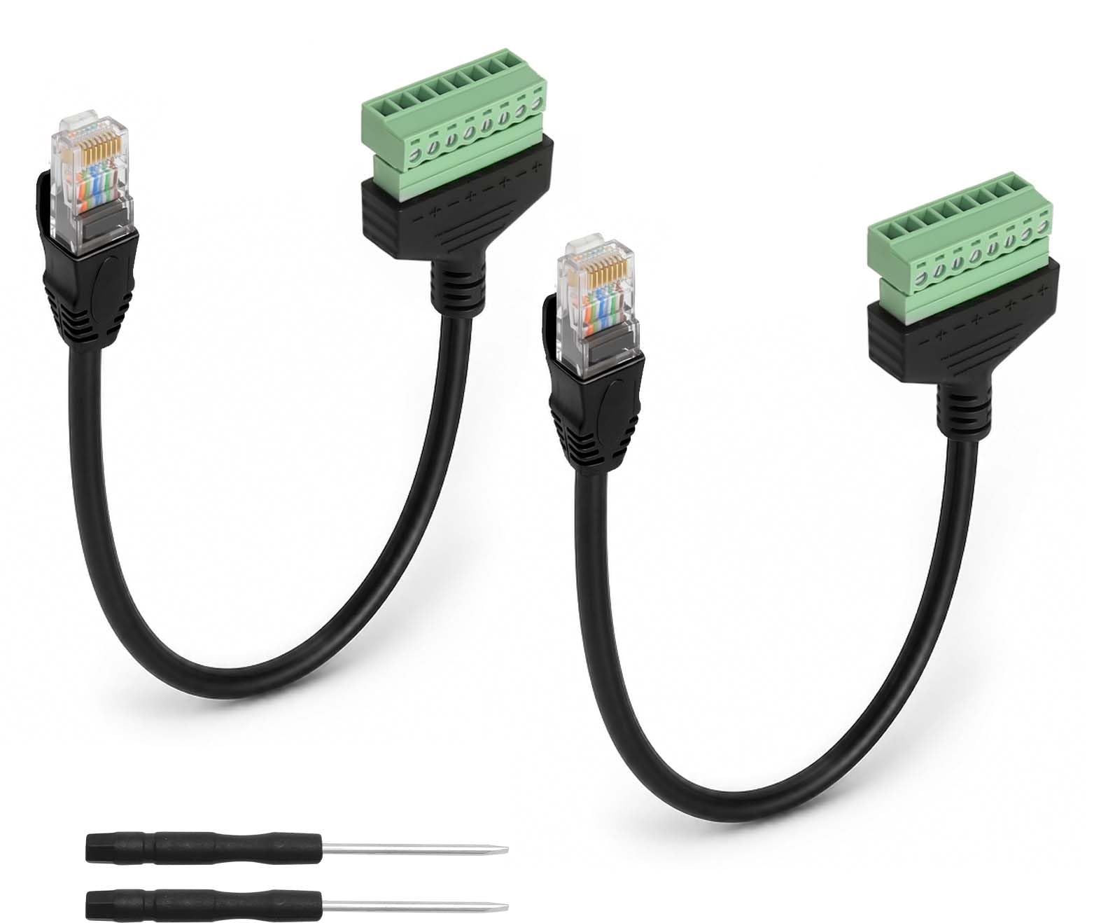 2 sztuki złącza RJ45 na 8-pinowy blok zacisków śrubowych - adapter do łączenia kabli LAN, złącze LAN, złącze Ethernet 8-pinowe, RJ45 8 pin 30 cm z wkrętakiem do przedłużacza Ethernet Cat5 Cat6 Cat7