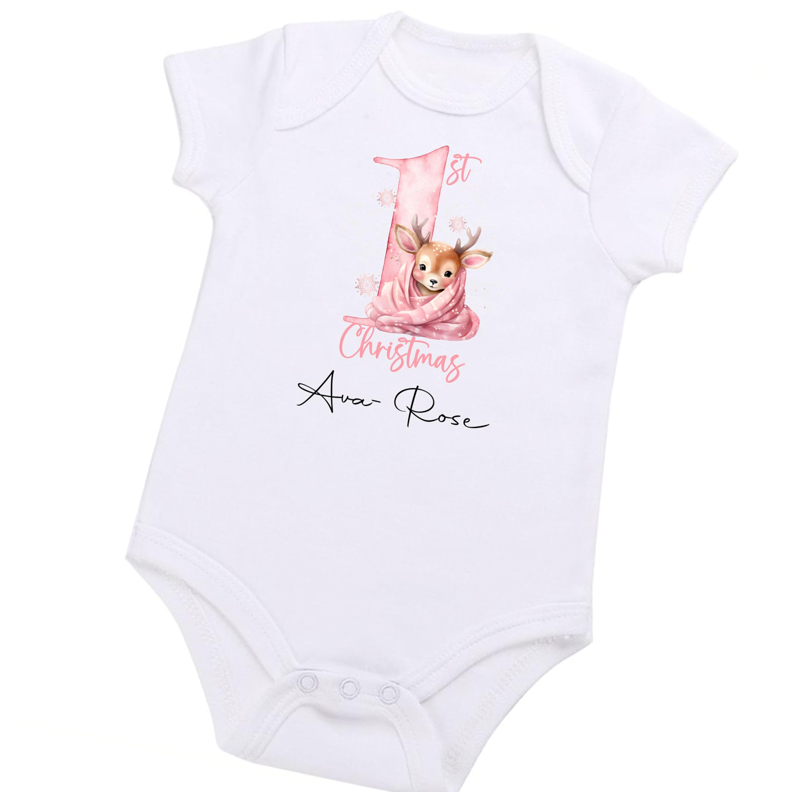 The Baby Box Uk Girls Vest Pink 1St Xmas Personalised Pink First Christmas Bodysuit Vest 1St Baby Xmas (, 3-6 Months)