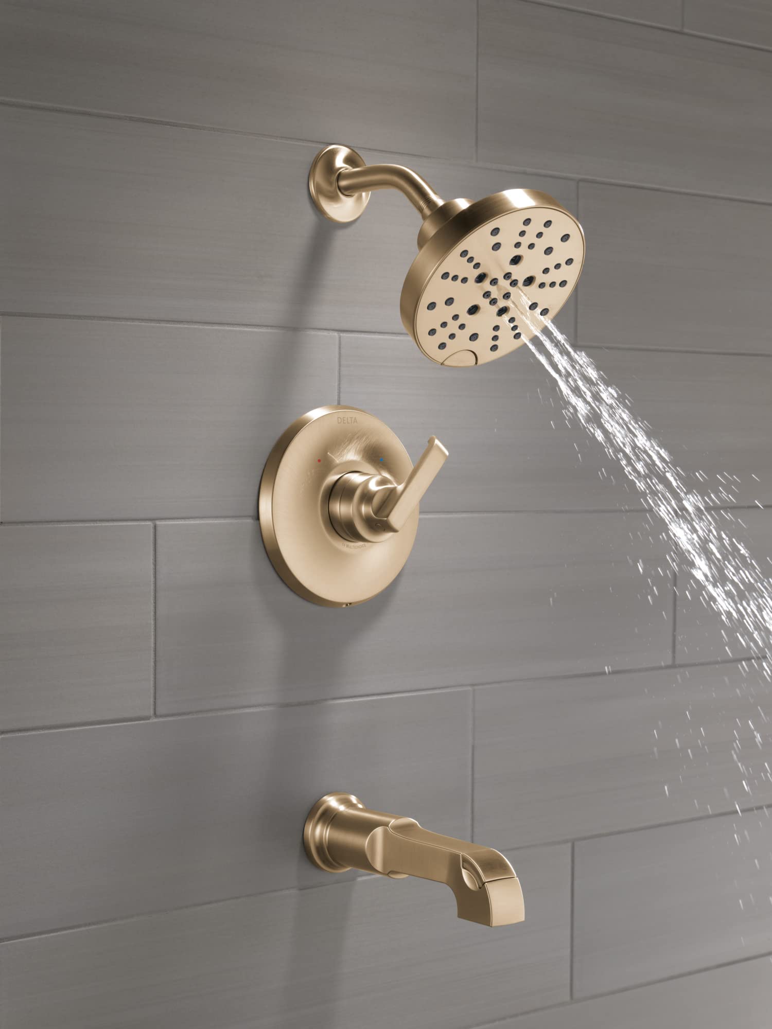 DELTA FAUCET Tetra seria 14 złota wanna i bateria prysznicowa zestaw z głowicą H2Okinetic, zestaw wykończeniowy, kran, wanna Lumicoat szampański brąz T14489-CZ-PR (zawór nie jest dołączony),