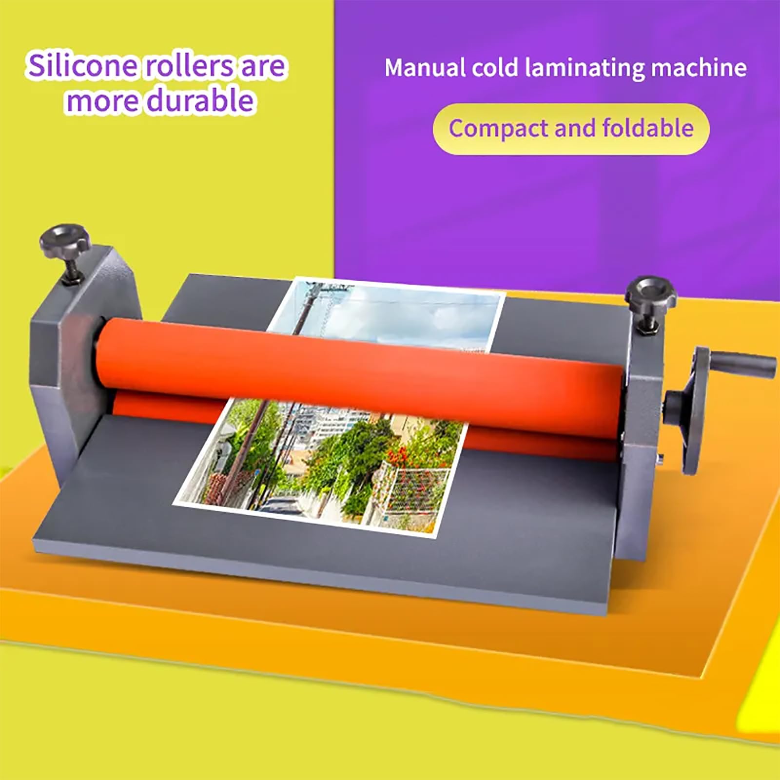 Plastificadora Manual en frío, Ancho de laminación de 75 mm con Volante y Patas Antideslizantes, no Requiere alimentación eléctrica, Ideal para el hogar y la Oficina.