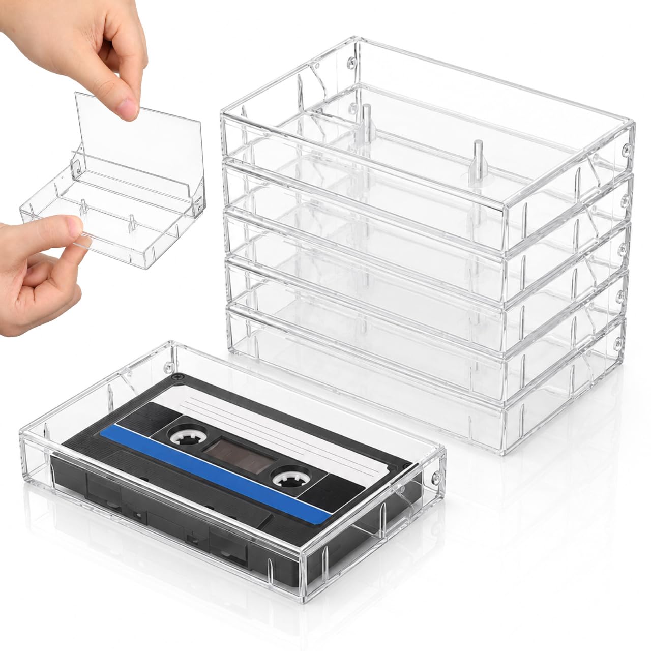 TOYANDONA Set di 6 custodie trasparenti per cassette, in plastica, ad alta trasparenza, per cassette standard