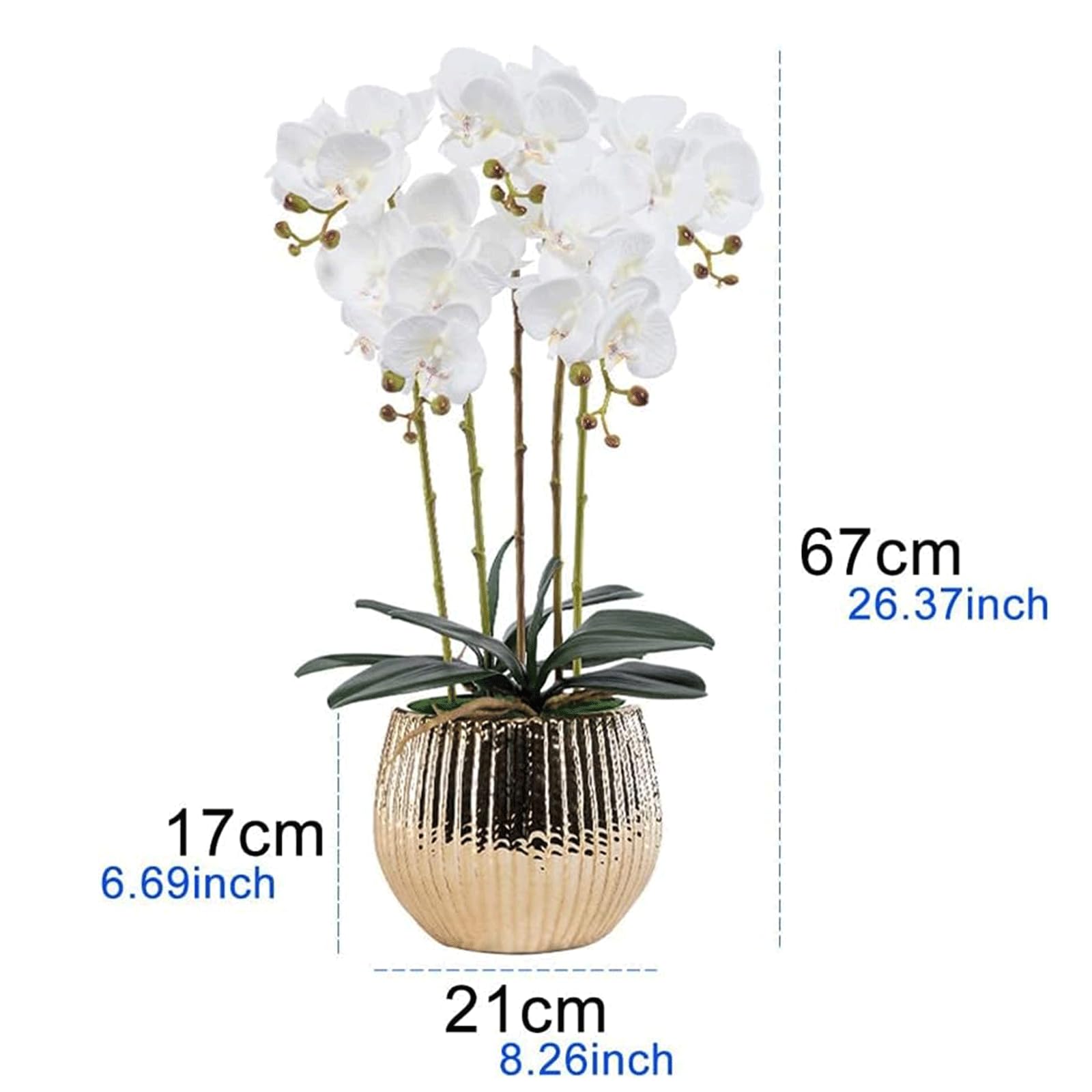 Orchidée Artificielle Grandes Orchidées Artificielles avec Jardinière Fleur Artificielle PU Fleurs Artificielles Phalaenopsis 67 Cm Fausse Fleur,