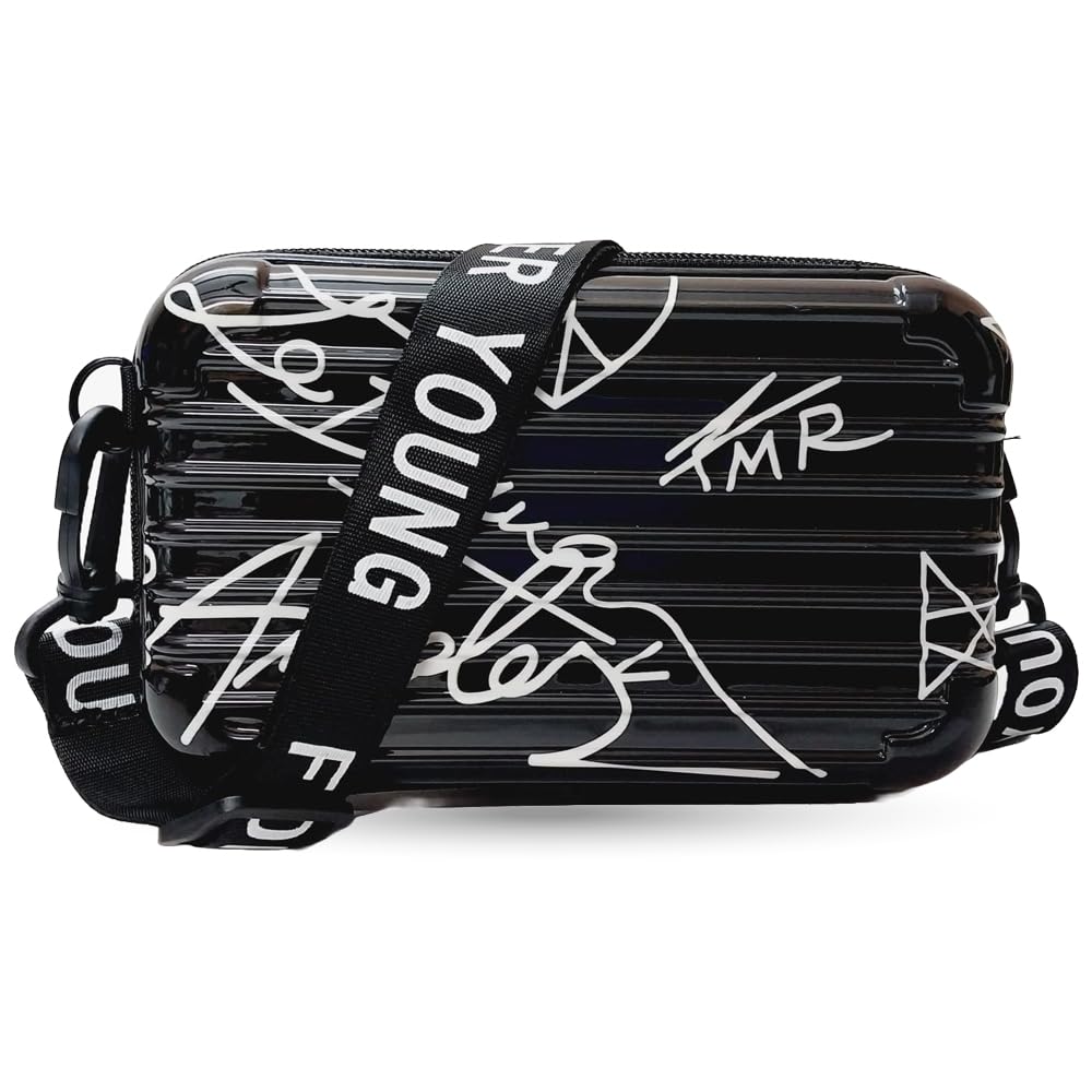 Fashion Street FS 3D Sling Box Bag/Forever Young Sling bag/Cross body Shoulder bag/Stylist Cosmetic Bag/Trendy Suitcase Type Bag For Girls (typography-black) (B0CVV9NNRS) Amazon Price History, Amazon Price Tracker