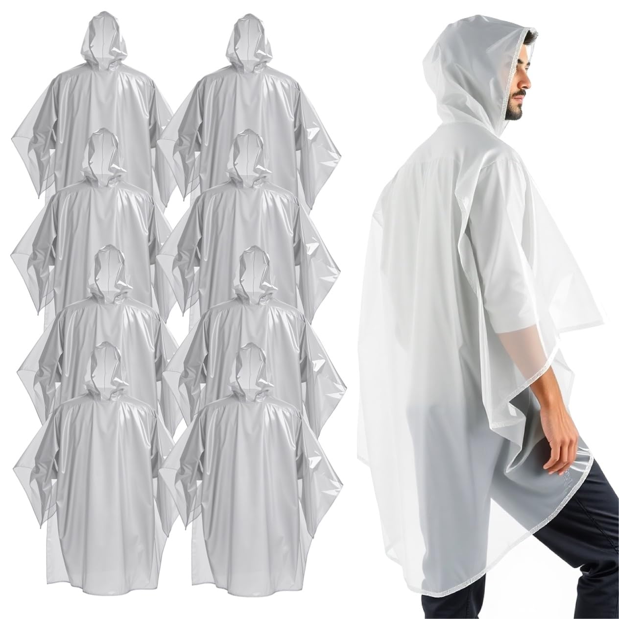 80x Einweg Regenjacke & Regenponcho mit Kaputze - Regenjacke mit Kapuze - Universalgröße: transparent und wasserdicht