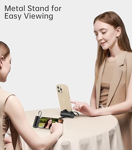 Miniatura 4 de Cargador portátil pequeño para iPhone, mini batería externa de 5000 mAh con cable incorporadosoporte de metal, bonita batería compatible con iPhone