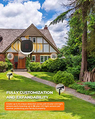 Solar Driveway Alarm with Solar LED Lights - Motion Sensor & 2-in-1 Wireless Wall/Landscaping Detector Lights, IP67 Waterproof Outdoor Security Alert System Protect Home, Outside Property