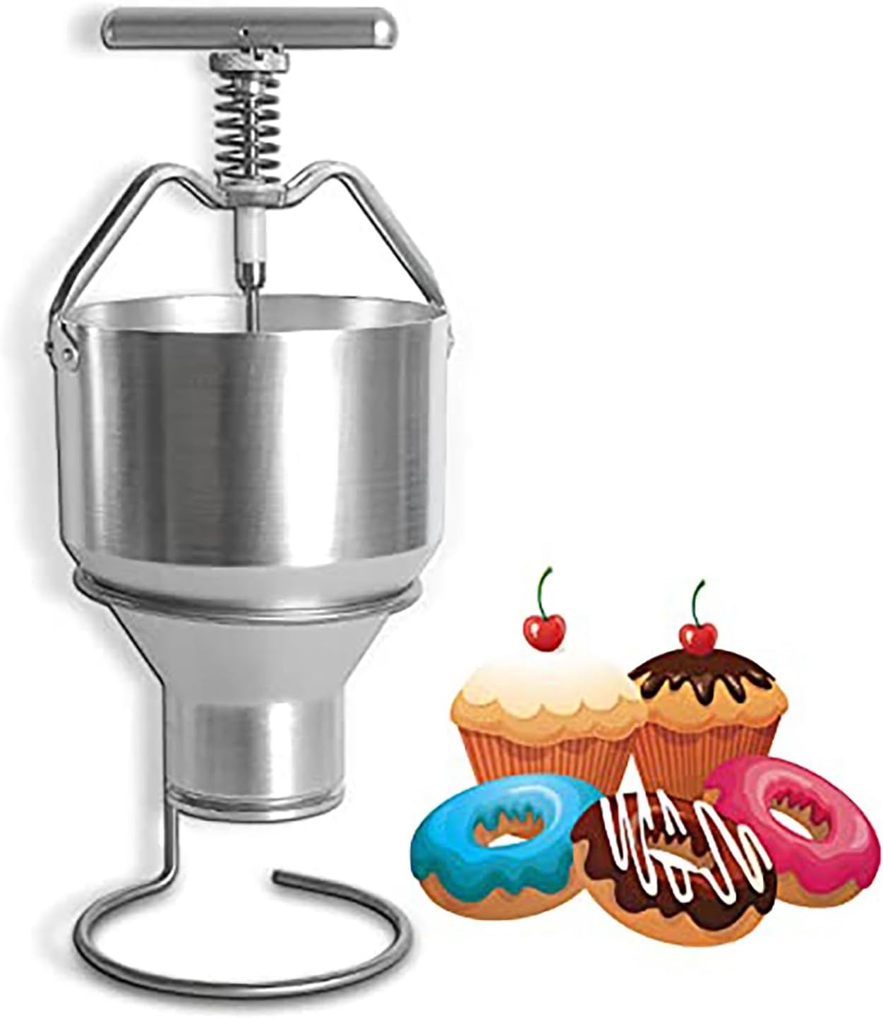 Manual Donut Depositor,Batter Hopper Dispenser, Thicknesses Adjustment,Dropper Plunger Dough Batter Dispenser Hopper,for Home Commercial