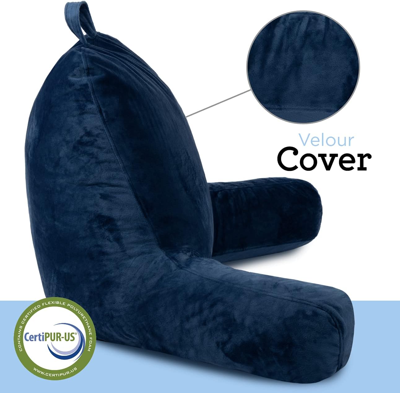 Milliard Reading Pillow with Shredded Memory Foam, Large Adult Backrest Sit up Pillow for Sitting Up in Bed with Washable Cover, Navy Blue - 18x15 in : Home & Kitchen