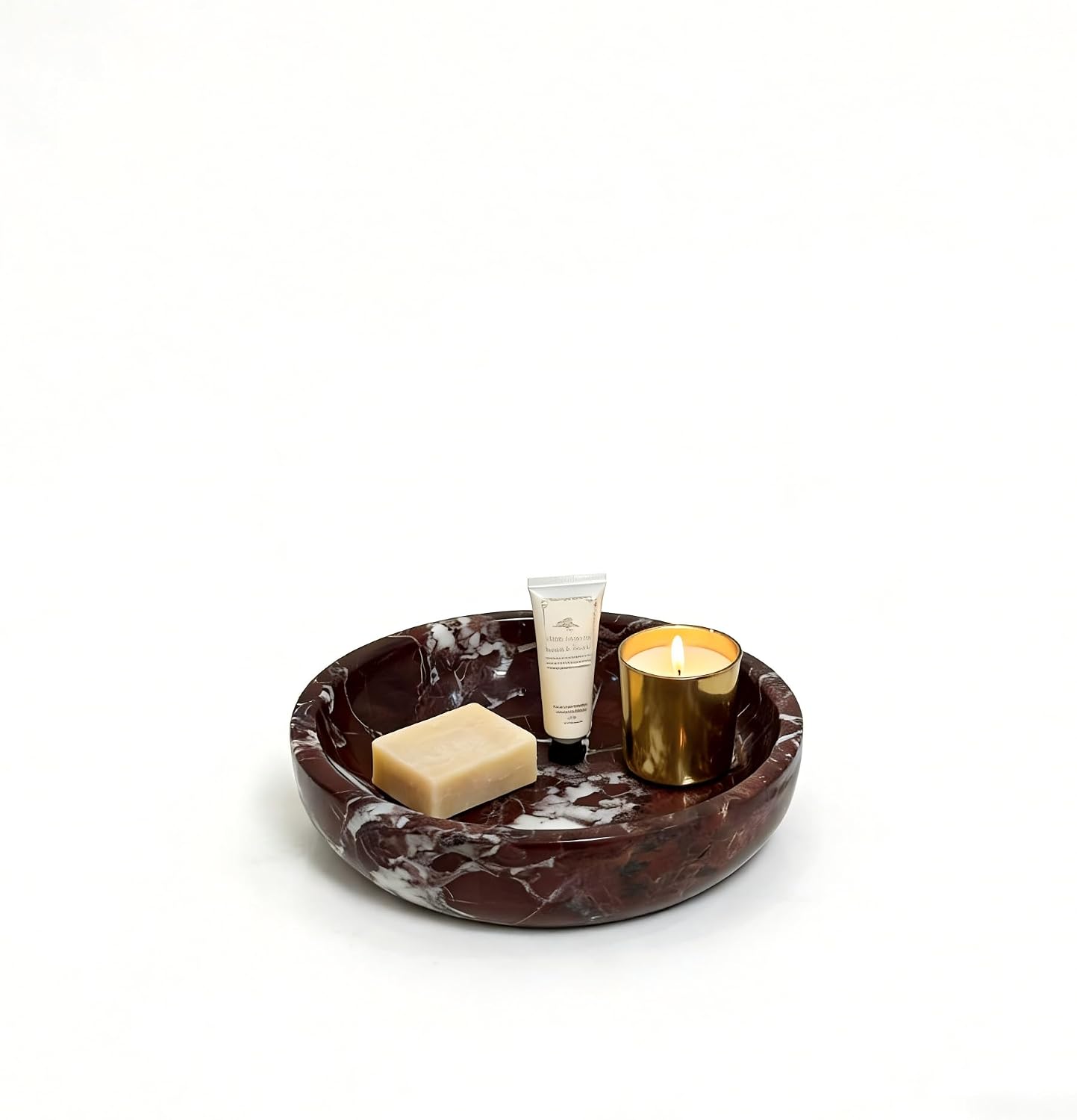 Large Decorative Marble Bowl, 7.87 inches,Natural Stone Round Bowl for Home Decor, Fruit, Nuts, Jewelry tray,Coffee Tables Centerpiece, Soap Serving (Purplered-7.87inch)