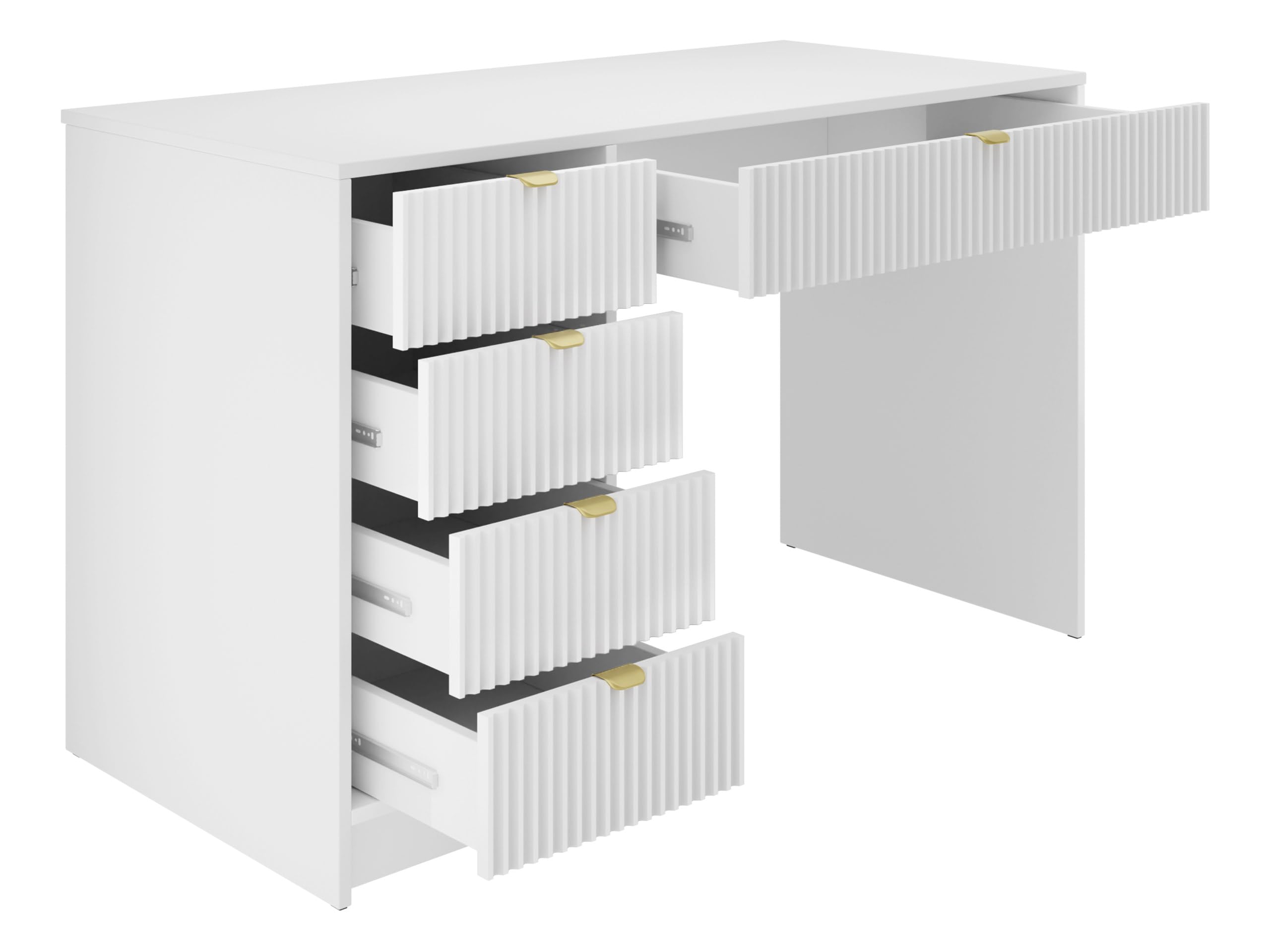 Mirjan24 Schreibtisch Tireno, 5 Universale Schubladen geriffelte Fronten Schülerschreibtisch Computertisch Kinderschreibtisch Arbeitstisch PC-Tisch Jugendzimmer Kinderzimmer (Sandbeige)