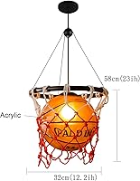 Vista 2 de Industrial Vintage Acrylic Basketball Pendant Light with Basketball Hoop Loft Bar Ceiling Hanging Lamp Gym Children's Room Dining Room Decoration