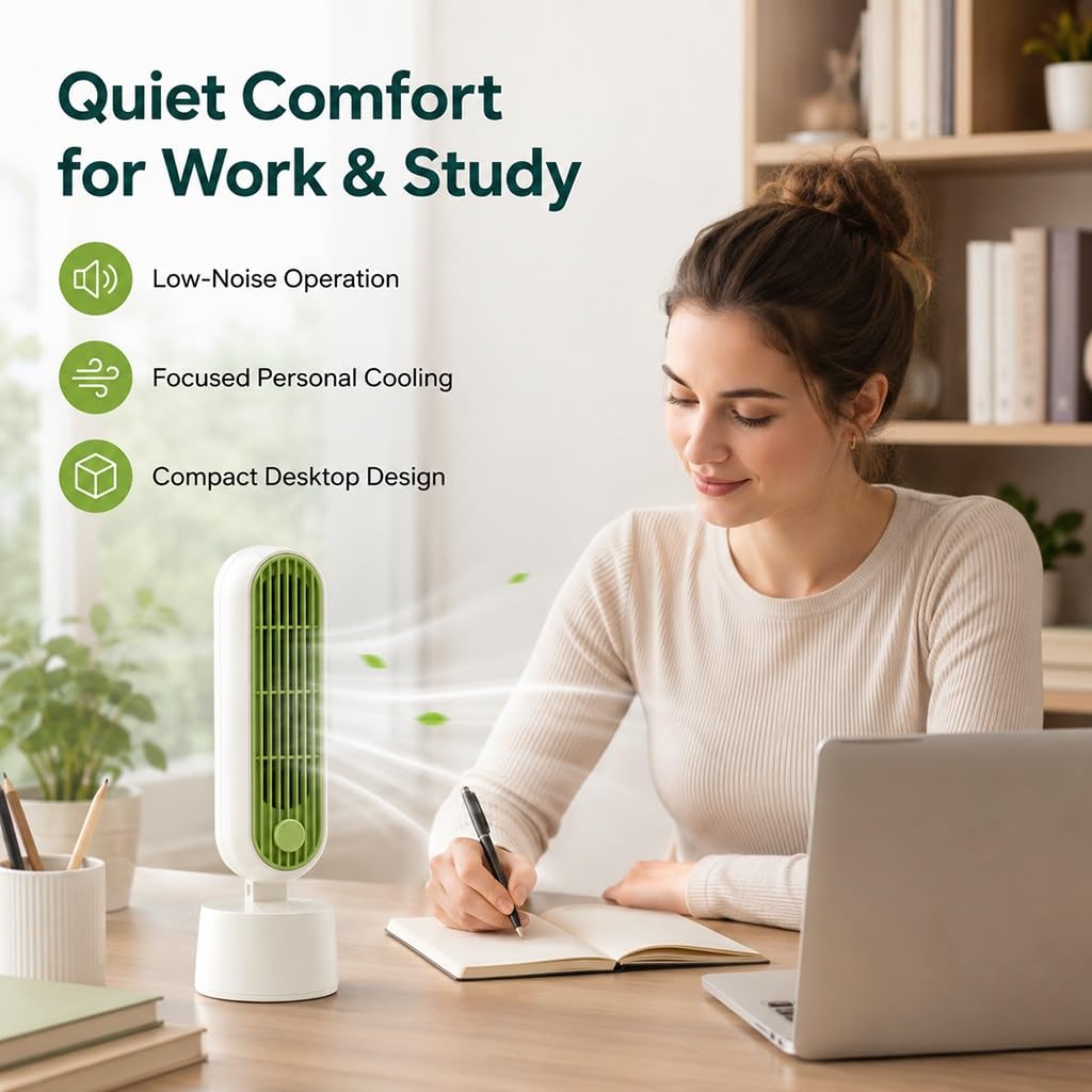 Ventilatore A Torre Compatto Con Batteria Ricaricabile Da 4000 MAh | 5 Velocità Con Controllo Touch,Display LED, Oscillazione 30°/60°, Raffreddamento Personale Silenzioso Per Scrivania