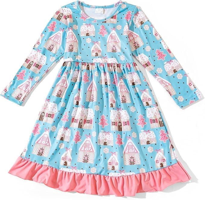 Christmas Toddler Girls Dress Pink Winter Long Sleeves Dress 3-4T - Image 2