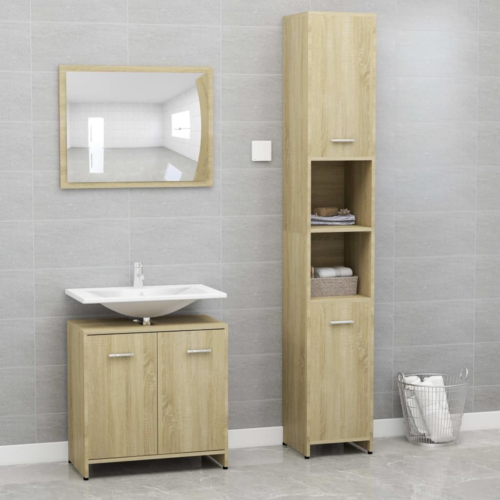 Juego de muebles de baño de 3 piezas en roble Sonoma de madera de ingeniería para el hogar