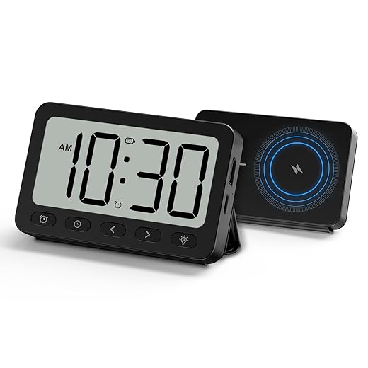 ANJANK Digital Travel Alarm Clock, 6000mAh Portable Power Bank Battery for MagSafe Charging, Magnetic Wireless Charger for iPhone, USB-C & USB-A Charging, Small Foldable LCD Clock with Backlight