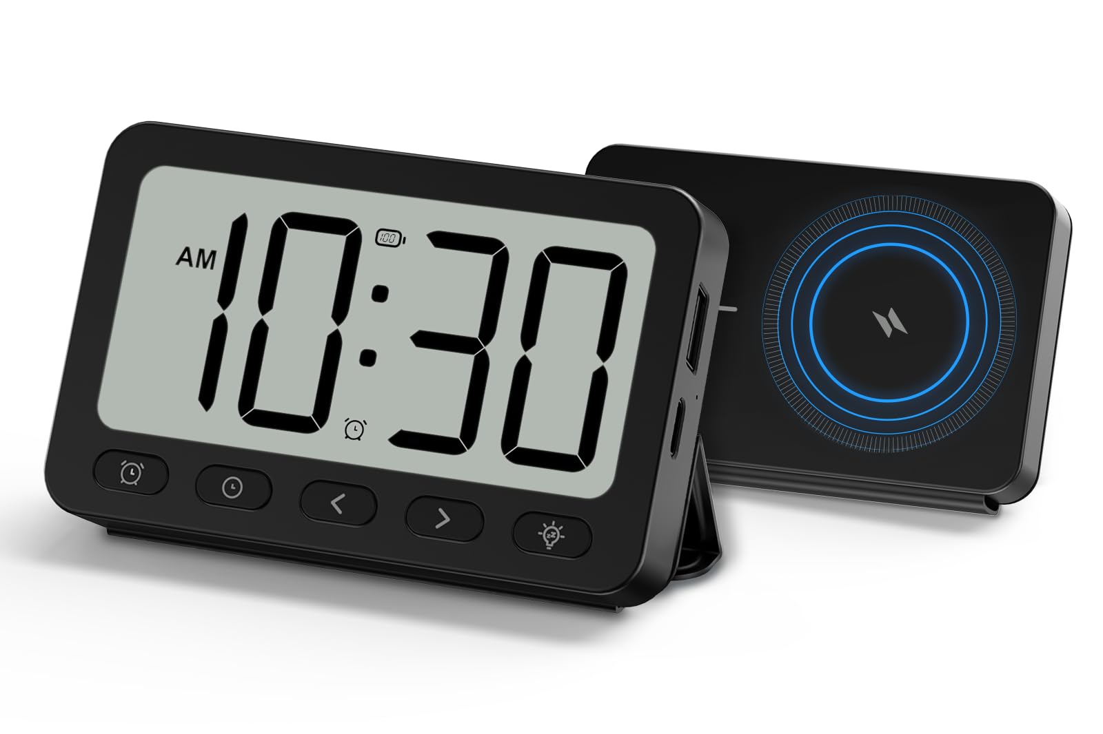 ANJANK Digital Travel Alarm Clock, 6000mAh for MagSafe Battery Pack, Portable Magnetic Power Bank, Wireless Charger for iPhone 16/15/14/13/12, USB-C & USB-A Charging, Foldable LCD Clock with Backlight