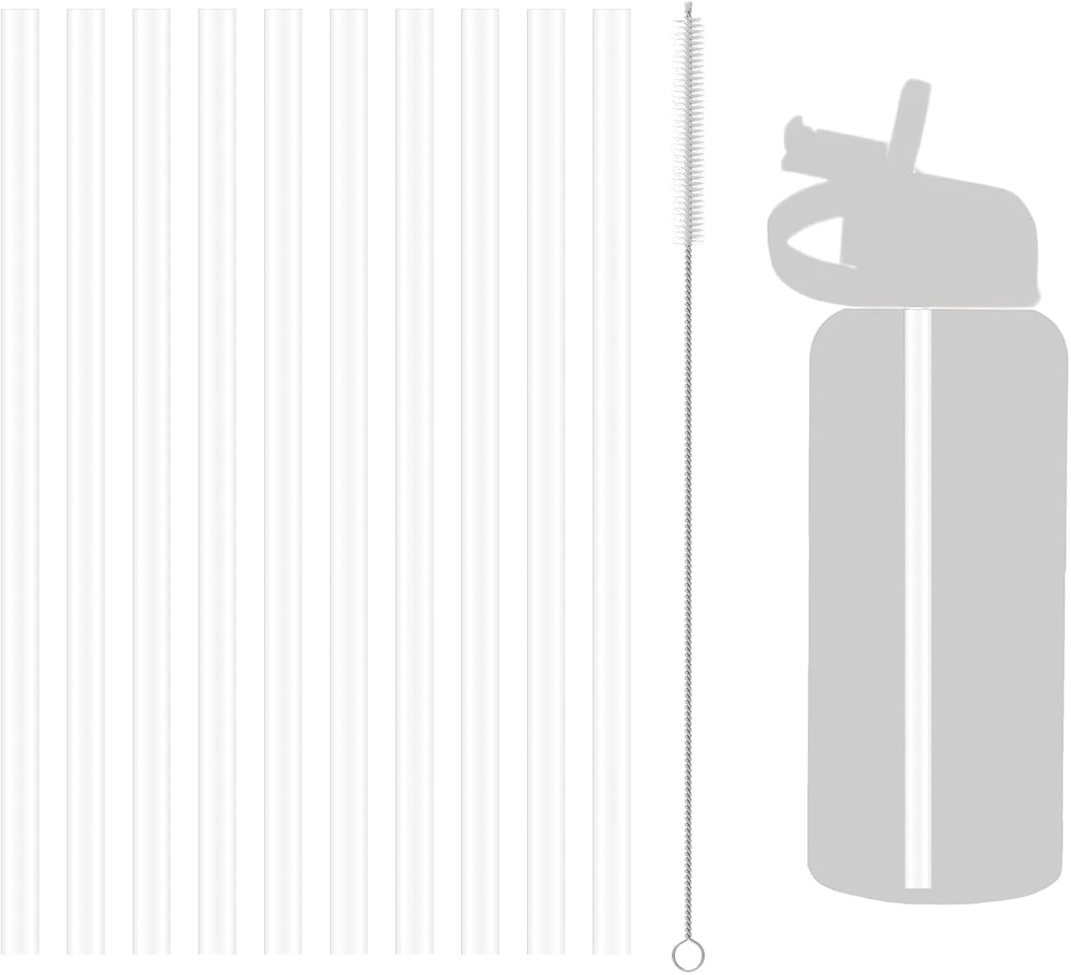 AYHYHLJZJ 10 PCS Replacement Plastic Straws Reusable Drinking Starws Compatible with Hydro Flask Water Bottle 18-64oz and Other Brands, Straws Replacement with 1 Straw Brushes, Non Toxic Clear