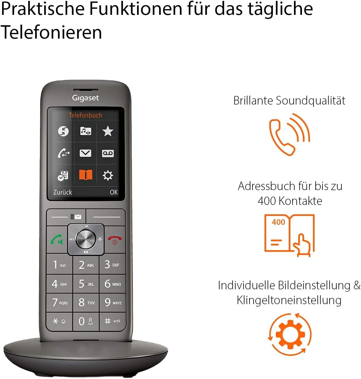 Gigaset CL660A - Schnurloses Telefon mit Anrufbeantworter und großem TFT-Farbdisplay - Benutzeroberfläche, großes Adressbuch, schlankes Design Telefon, Anthrazit-Metallic