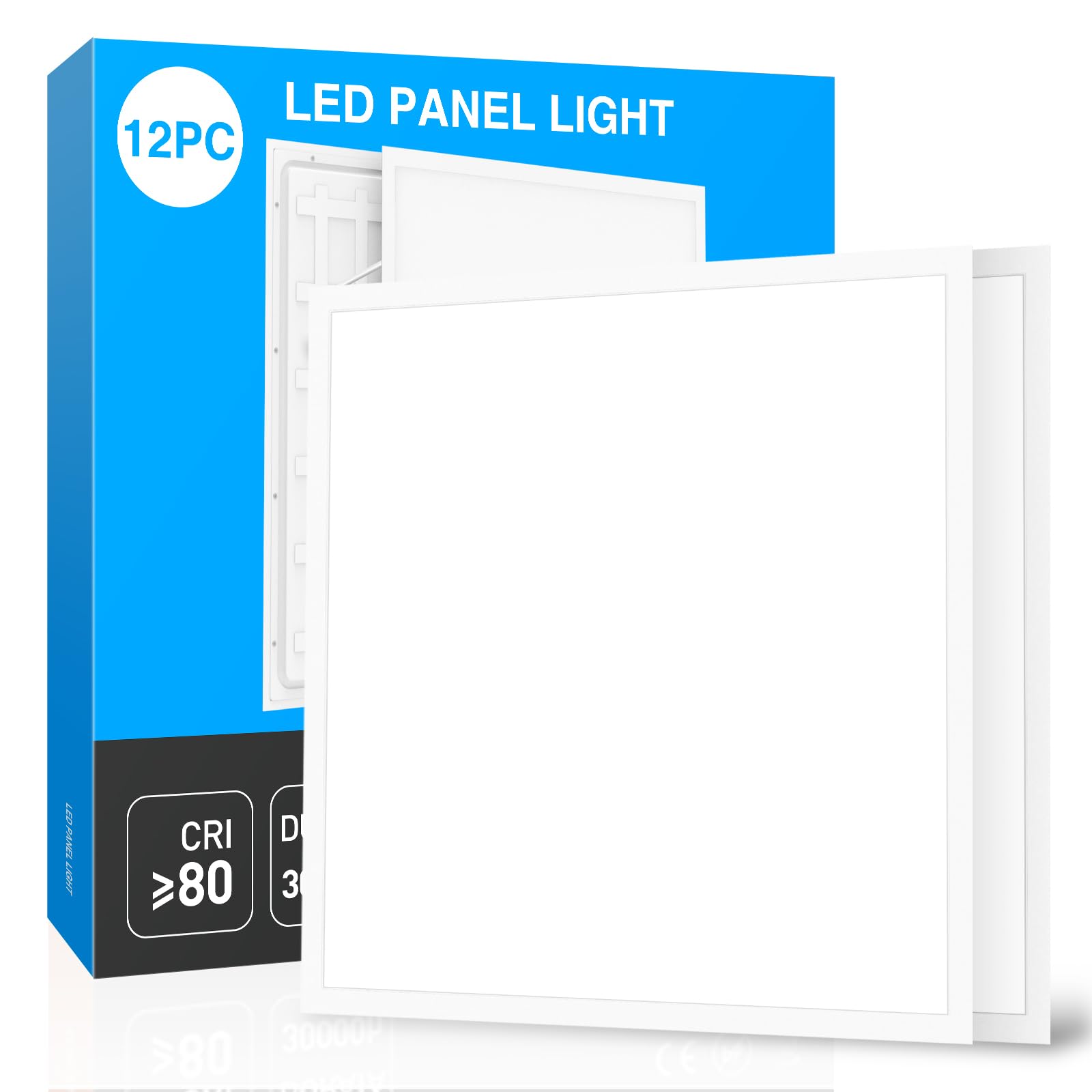 Panneau LED plafond 60x60 (lot de 12), dalle LED 60x60 encastrable, éclairage de plafond avec technologie CCT 3-en-1 – température de couleur et lumens réglables, UGR≤23, IP44 (12 pièces)