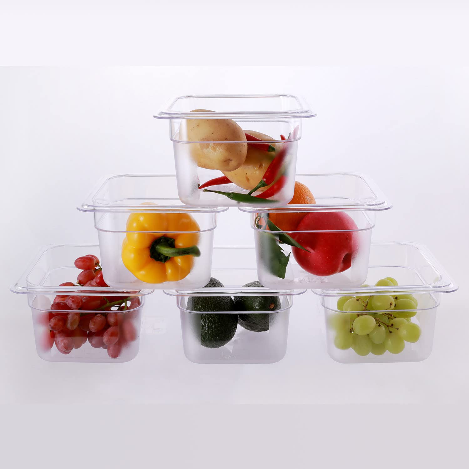 6-Pack 6-Inch Deep Clear Polycarbonate Food Pans - 1/6 Size Commercial Hotel Pans (6.9" x 6.3"), 2.3 Qt Capacity, NSF Certified, for Restaurants, Hotels & Catering
