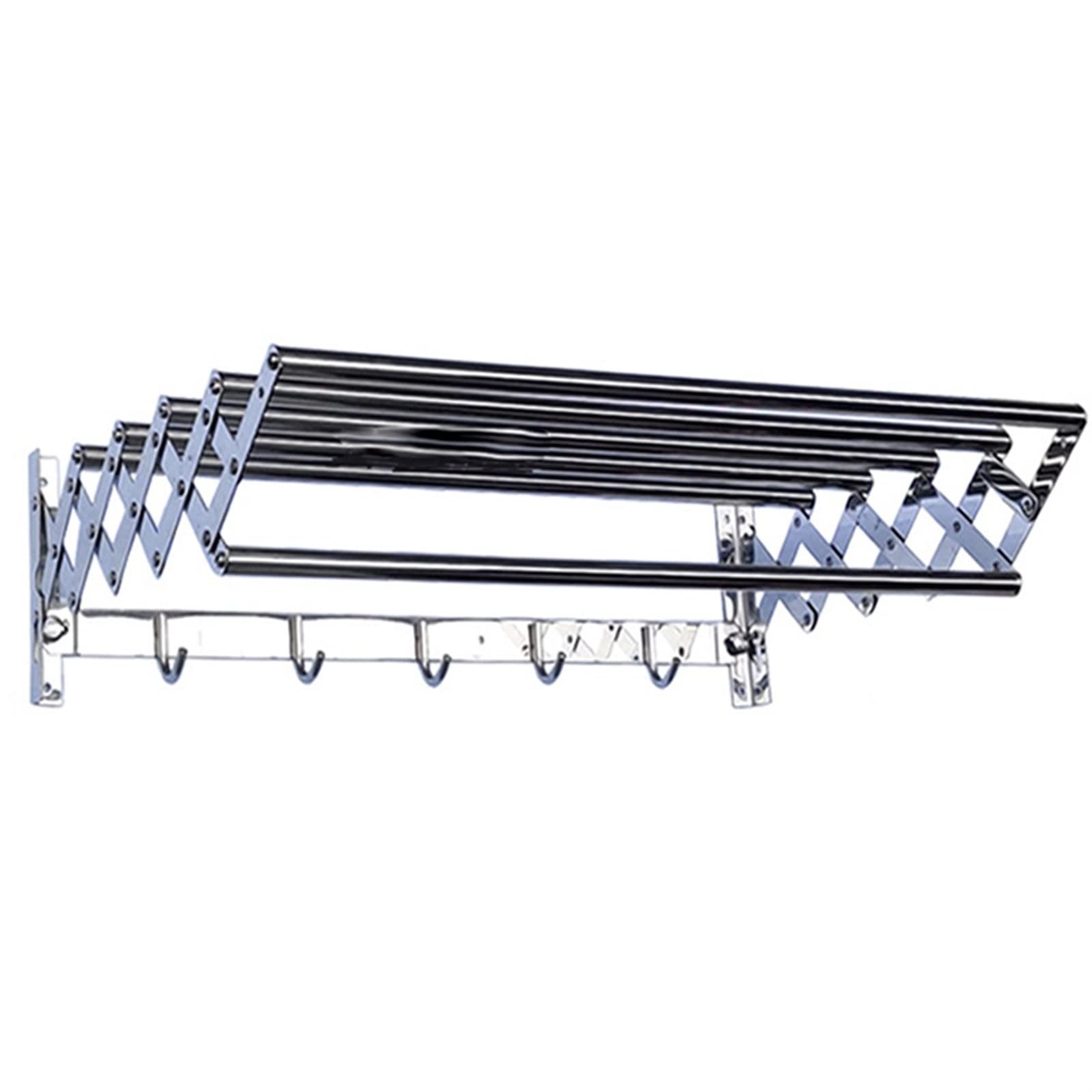 asdchZen Clothes Airer Wall Mount Clothes Drying Rack Rustproof Accordion Retractable Drying Rack For Laundry Room/Bathroom Towel 6 Bars For Hanging Garments Towel Railsilver-60Cm,Silver-70cm