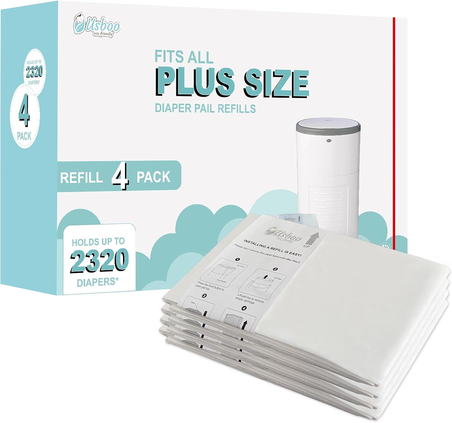 USBOOのリフィル Dekor Plus おむつペール 4パック おむつペール 詰め替えライナー 強化厚さのおむつゴミ袋 最大23