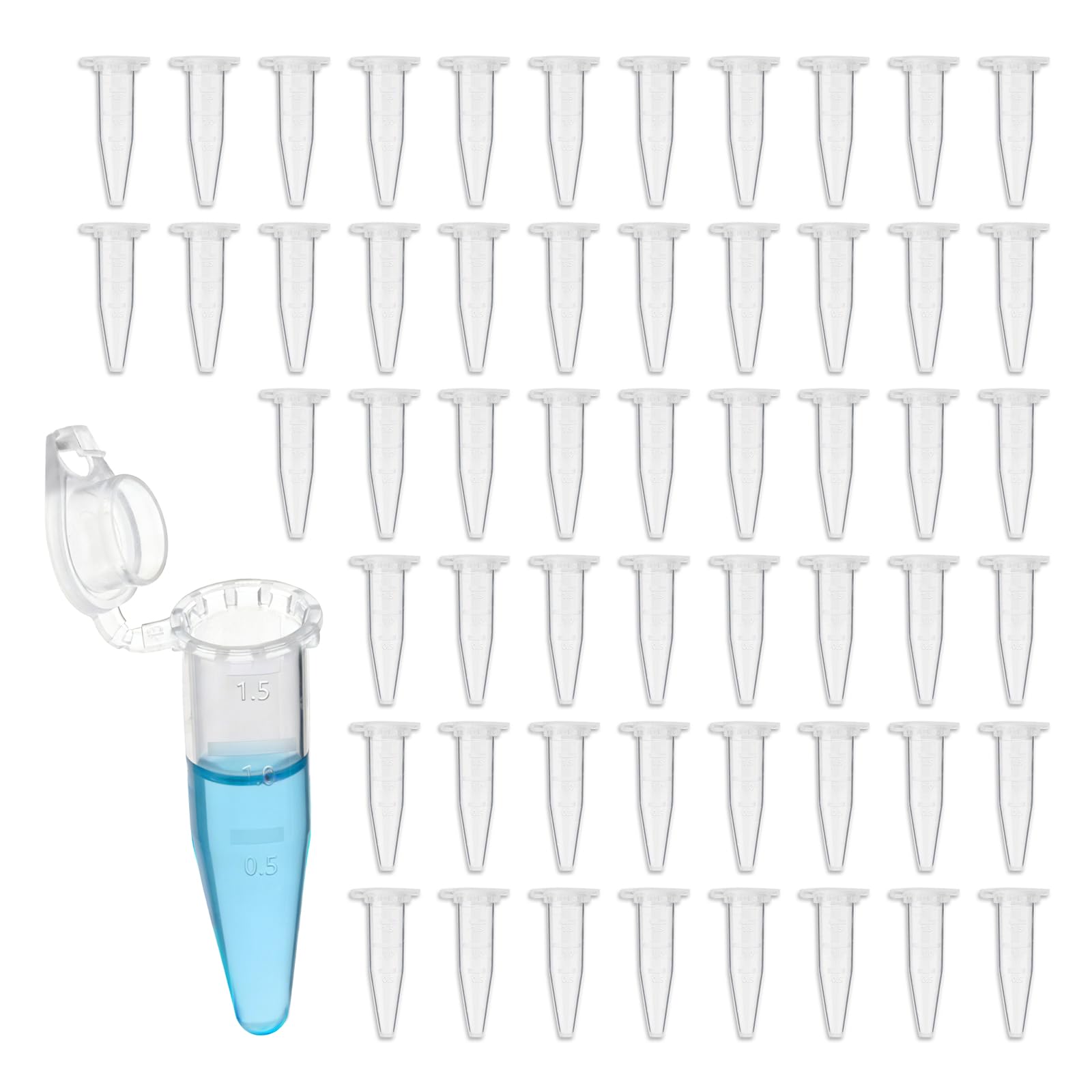 Lot de 500 1.5ml tube à centrifuger, micro centrifugeuse tube, tubes à essai en plastique avec couvercle, micro tubes à essai flacon pour laboratoire d'échantillons de flacons d'essai
