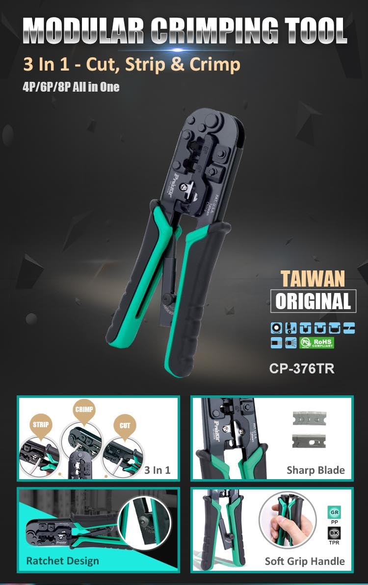 Pro'skit Taiwan Quality PK-2635/6/7 Professional Telecom & Networking Tool Kit Computer & Networking Surveillance System Installation & Maintenance Network Fiber Test Home Network Solution(PK-2636)