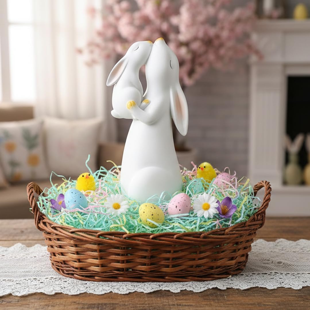 11-inch Tall Resin Bunny Statue - Hand-Painted White Rabbit Figurine for Easter Decor, Spring Home Accent & Memorial Gifts (Indoor/Outdoor) - Image 3